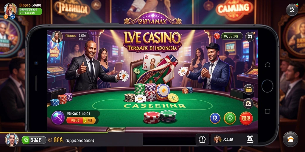 Screenshot gameplay Live Casino menunjukkan interaksi dealer dan pemain.