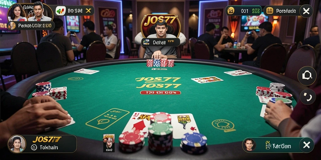 Tampilan screenshot gameplay poker yang mendebarkan di JOS77.