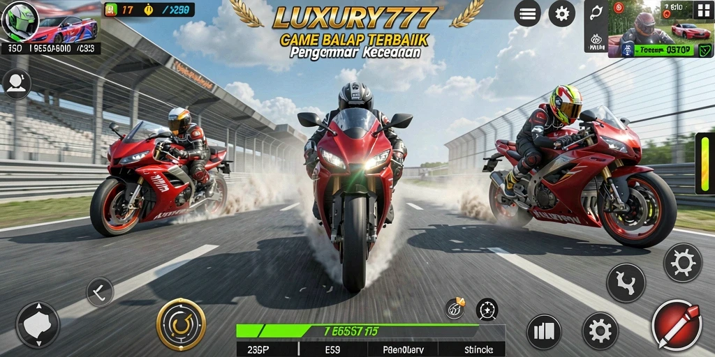 Screenshot gameplay menarik dari LUXURY777 dengan balapan motor yang cepat.