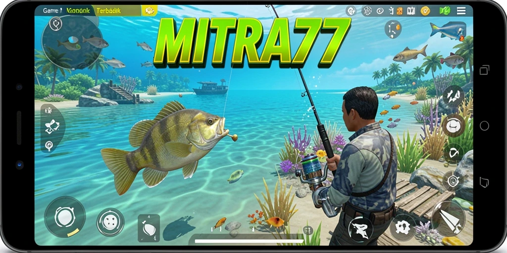 Tampilan gameplay MITRA77 yang menarik saat memancing ikan.