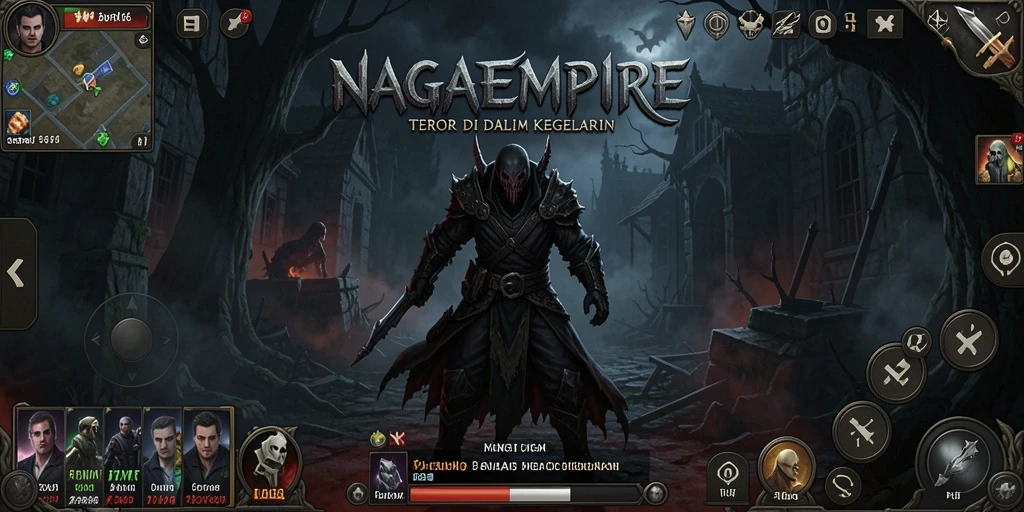 Tampilan gameplay mencekam di dunia NAGAEMPIRE yang gelap dan penuh teror.