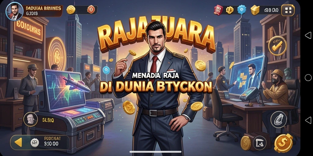 Tampilan gameplay RAJAJUARA menunjukkan pengelolaan bisnis yang seru.