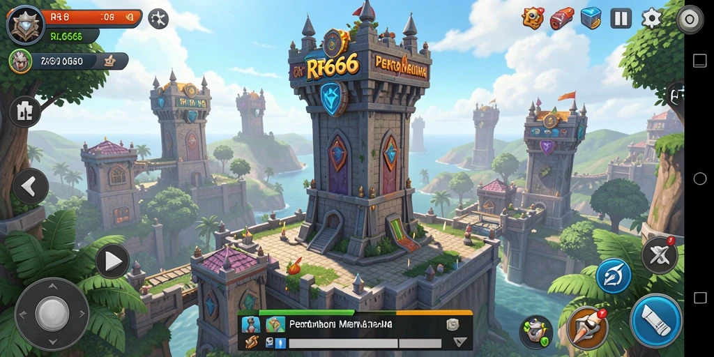 Tampilan gameplay menegangkan dalam pertahanan menara di RR666.