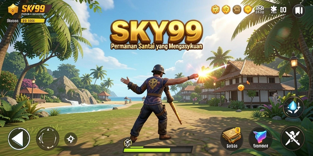 Screenshot utama SKY99 menampilkan gameplay santai yang penuh warna.